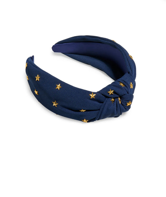 Stars Knotted Headband- Navy