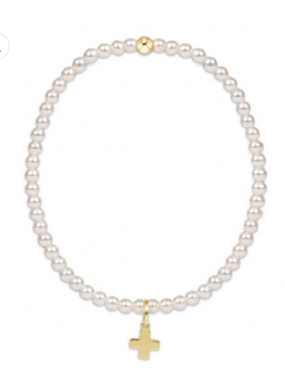 egirl classic pearl 3mm bead bracelet - signature cross gold charm