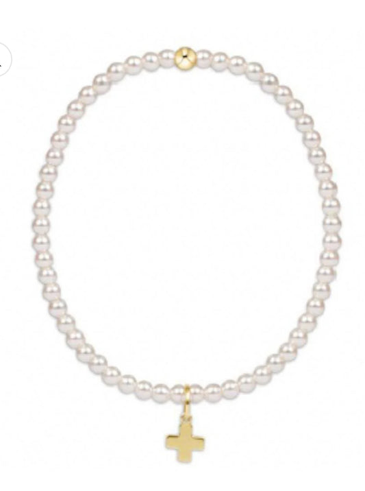 egirl classic pearl 3mm bead bracelet - signature cross gold charm