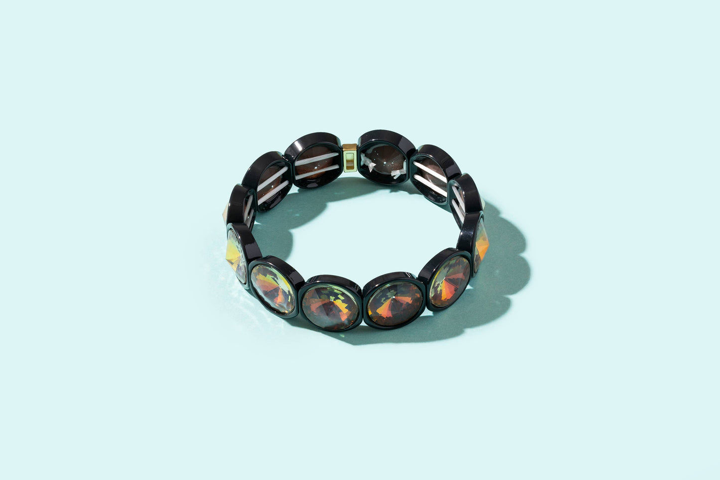 Enamel Stretch Bracelet - Dark Brown w/ Large Rectangle Stones - Layla