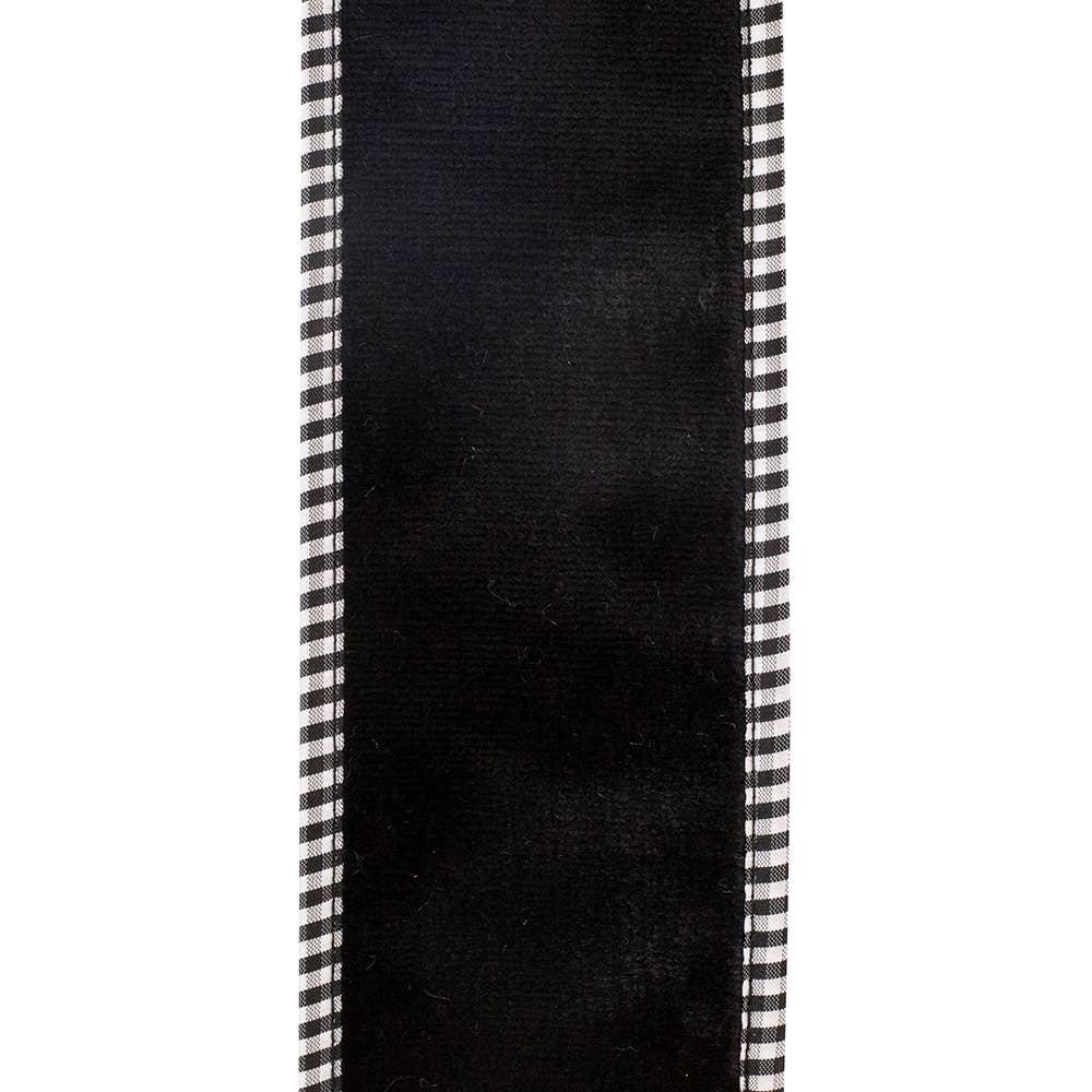 Velvet Plush Gingham Backed, Black, 2-1/2 In, 5 Yards