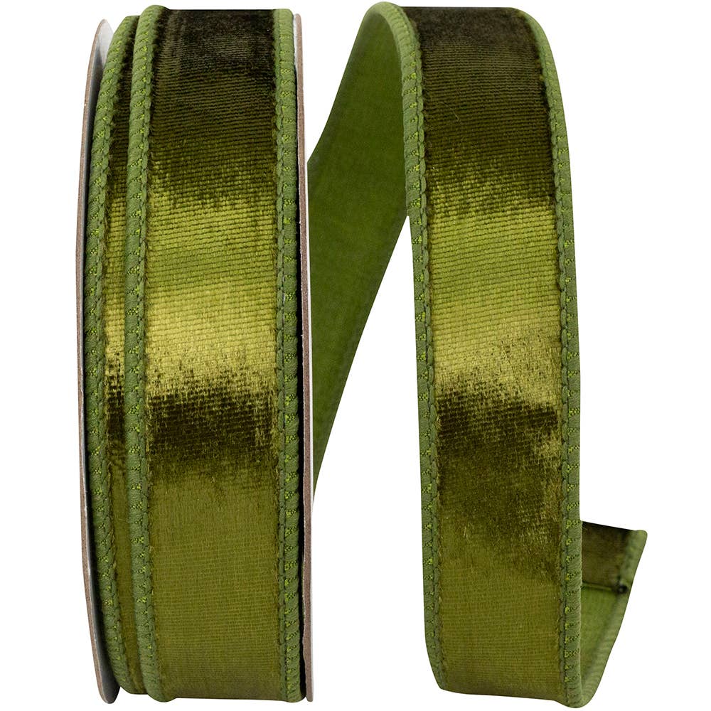 Designer Plush Velvet Elite Wired, Olive, 1 In, 10 Yards