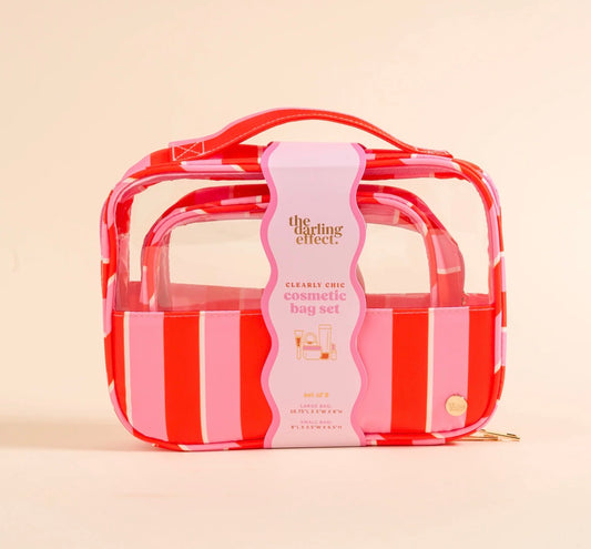 Clearly Chic Cosmetic Bag Set- Sicily Stripes Pink