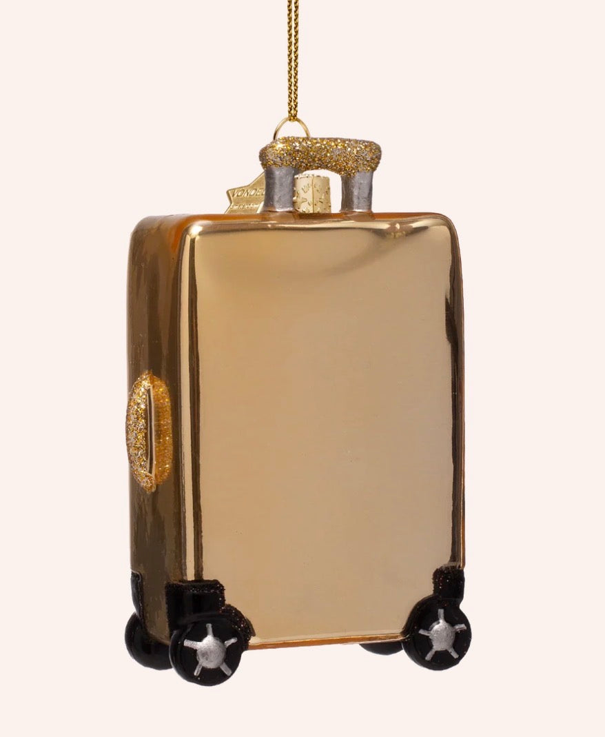 Gold Suitcase with Stickers Ornament