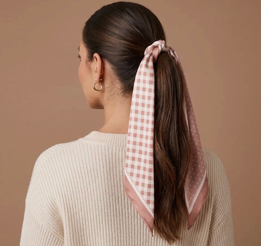 Twirl & Tie Scarf Accessory- Gingham Tan