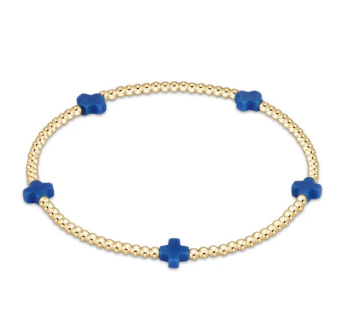 egirl Signature Cross Small Gold Pattern 2mm Bead Bracelet - Cobalt