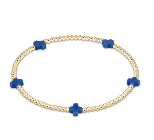egirl Signature Cross Small Gold Pattern 2mm Bead Bracelet - Cobalt
