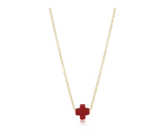 16” Necklace Gold Signature Cross- Red