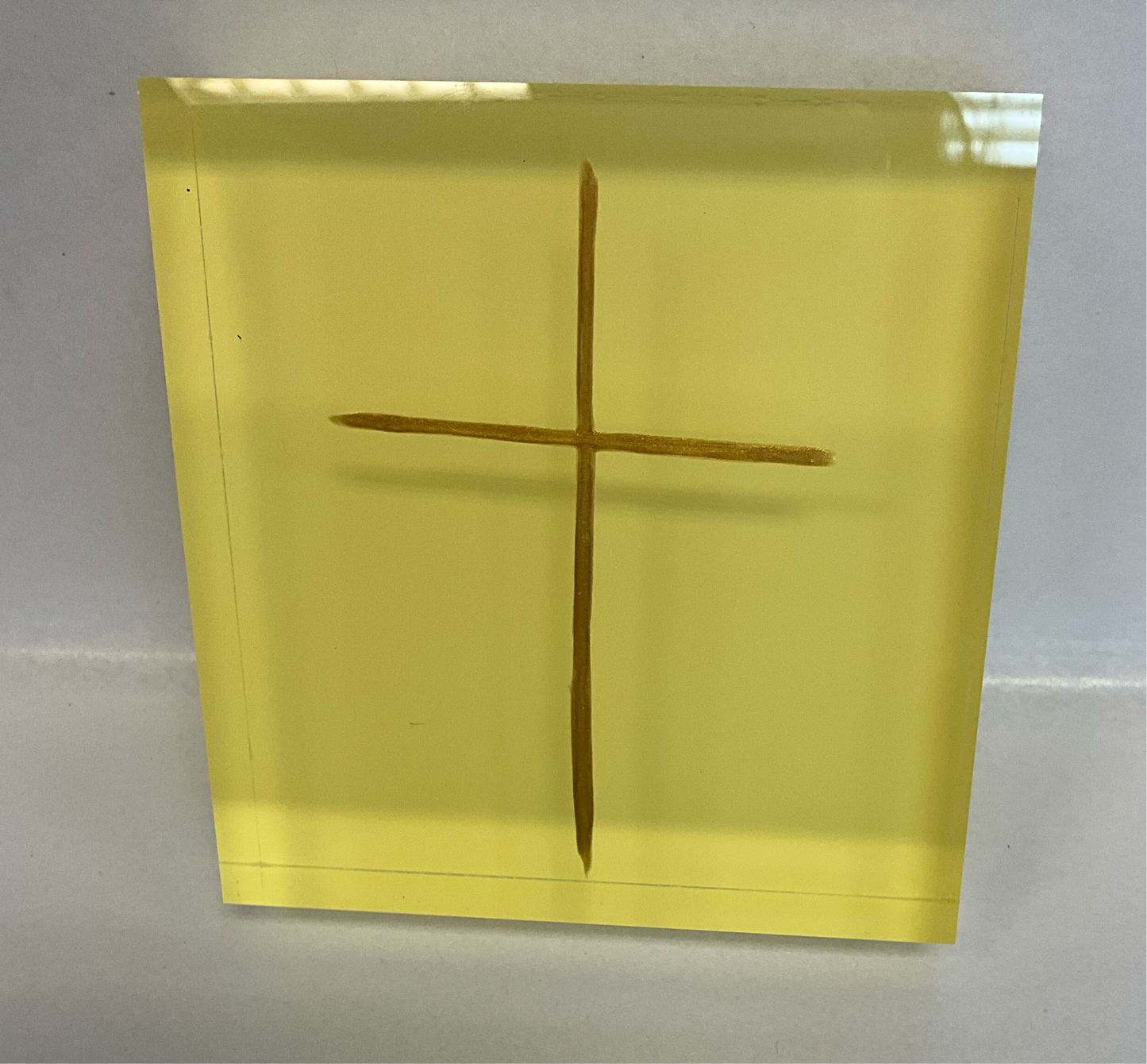 Acrylic Block Cross- Yellow