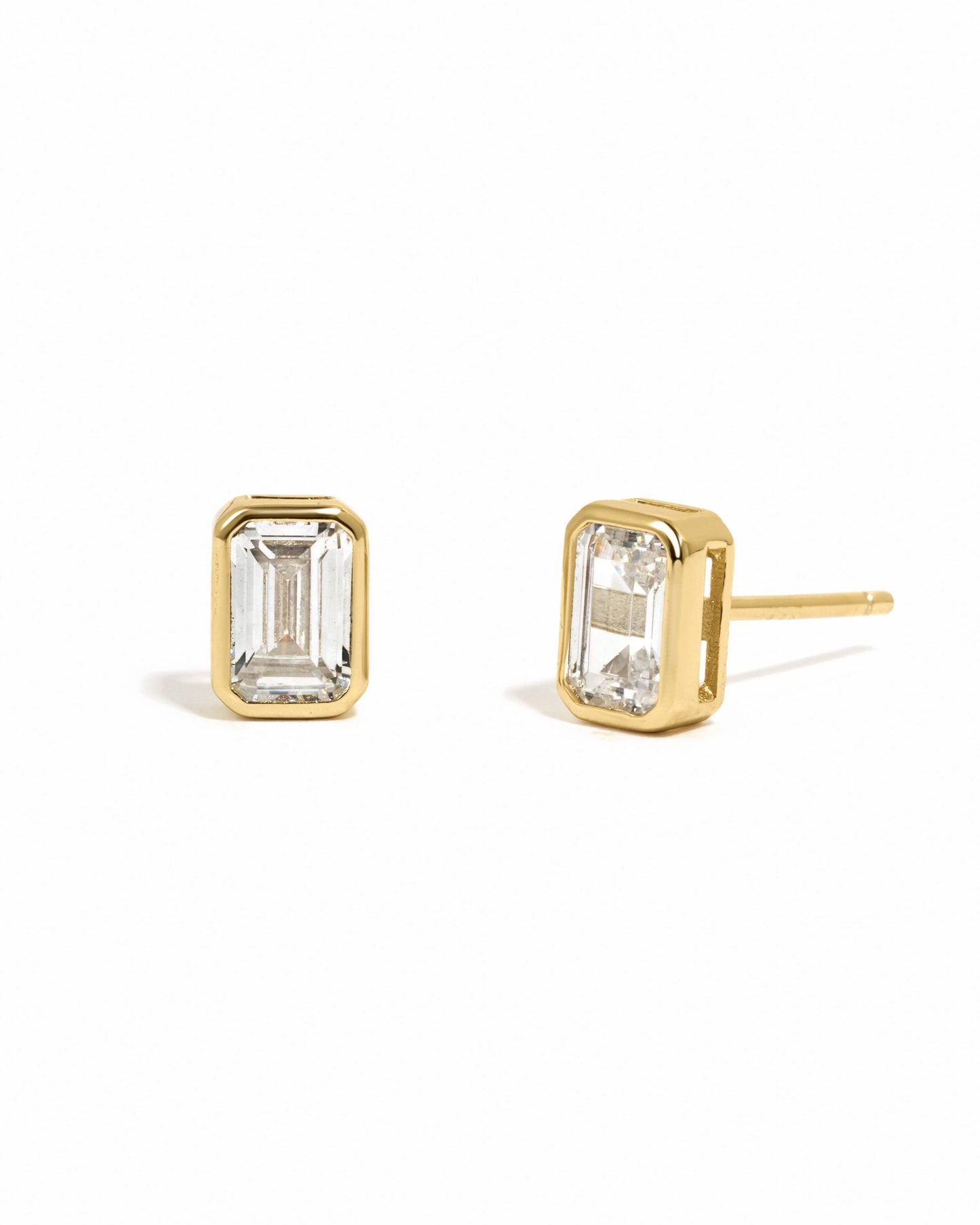 Emerald Cut Stud Earrings: Gold