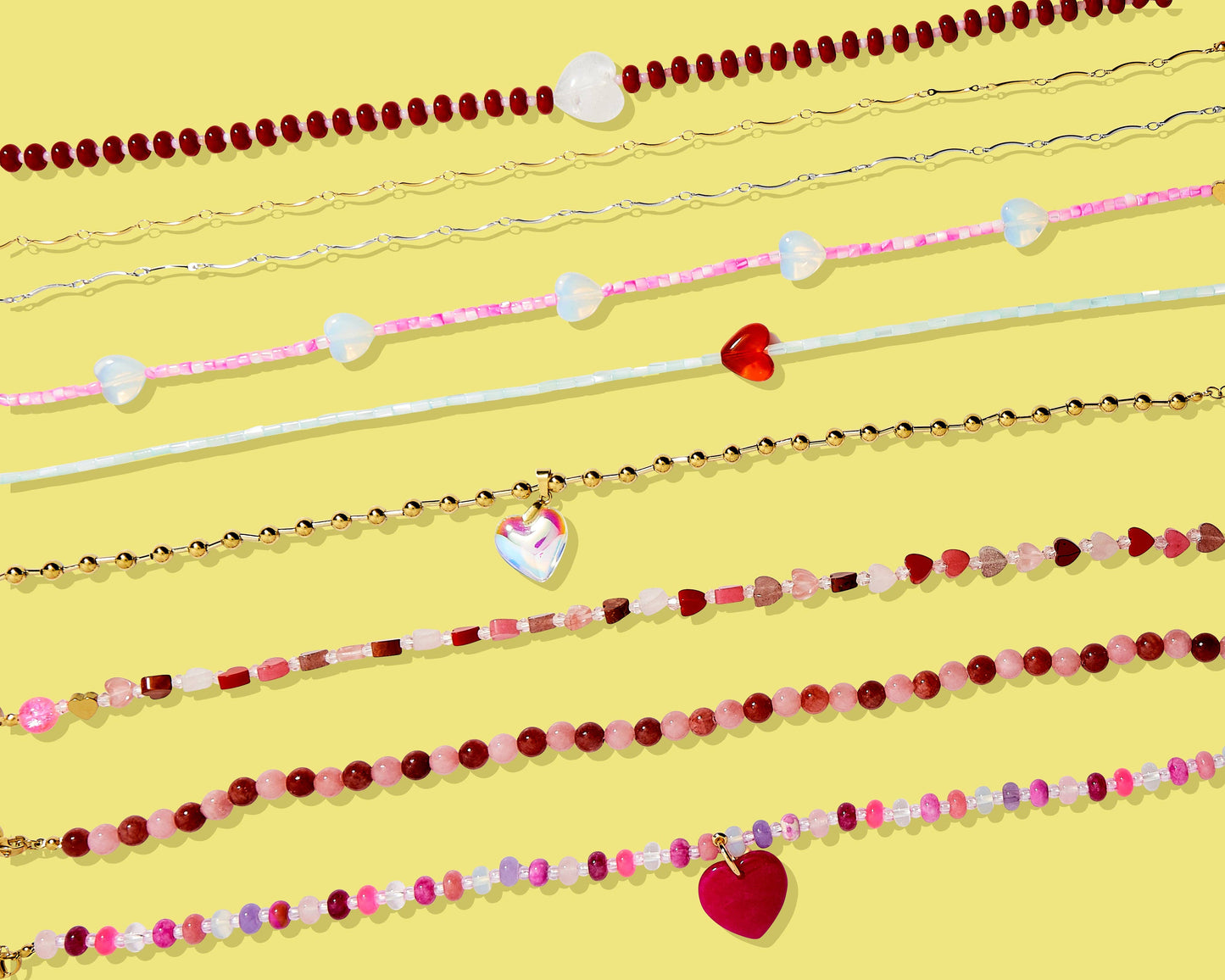 Beaded Necklace - Multi-Colored w/ Red Heart Charm - Maris