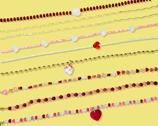 Beaded Necklace - Multi-Colored w/ Red Heart Charm - Maris