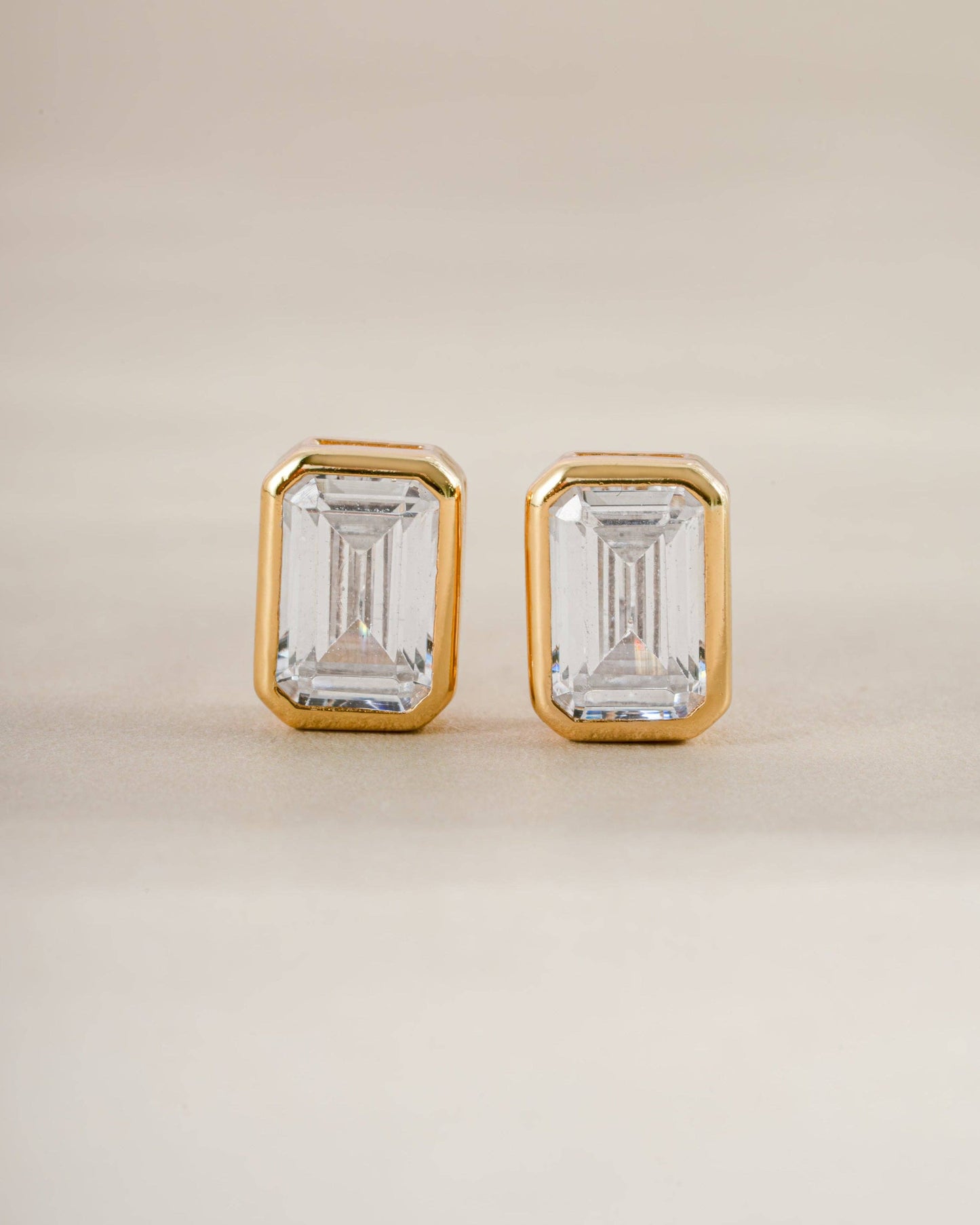 Emerald Cut Stud Earrings: Gold