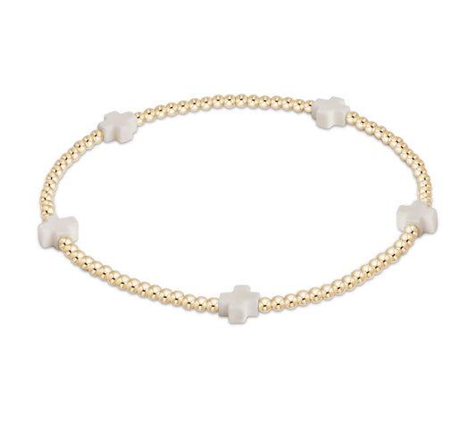 egirl Signature Cross Small Gold Pattern 2mm Bead Bracelet - Off White