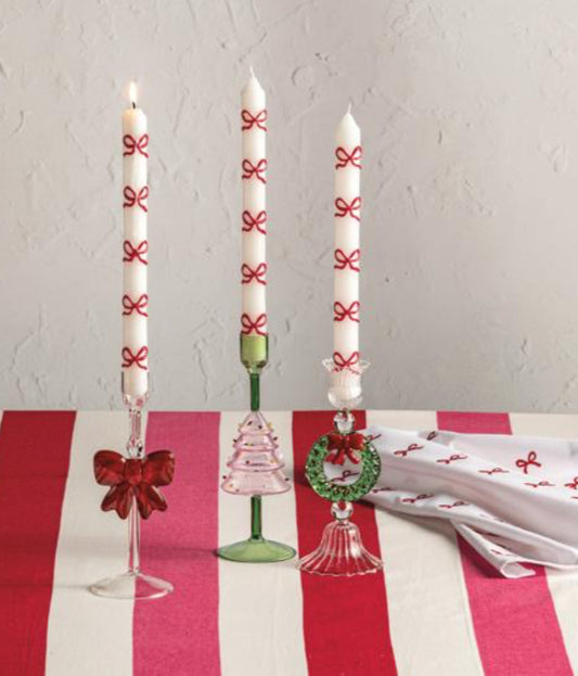 Glass Christmas Taper Holders