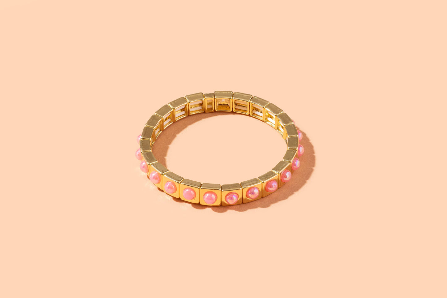Enamel Stretch Bracelet -Gold w/ Rainbow Small Rectangle Stones - Penelope