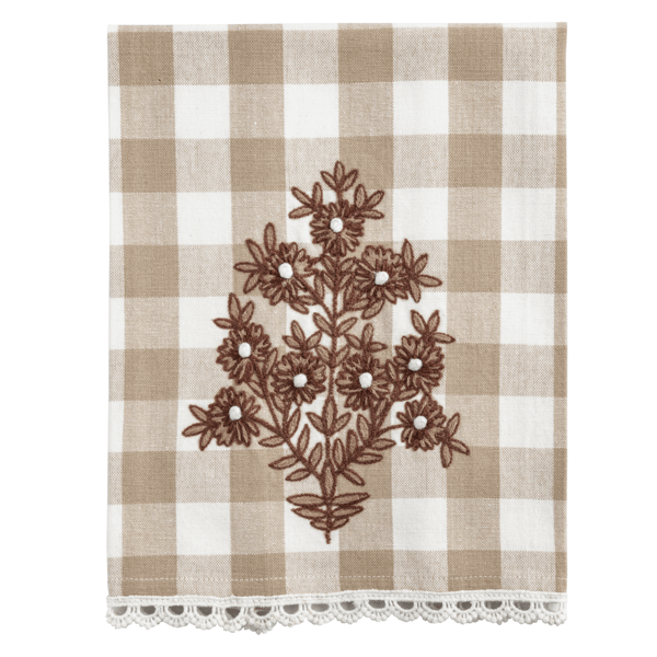 Buffalo Check Embroidered Floral Tea Towel