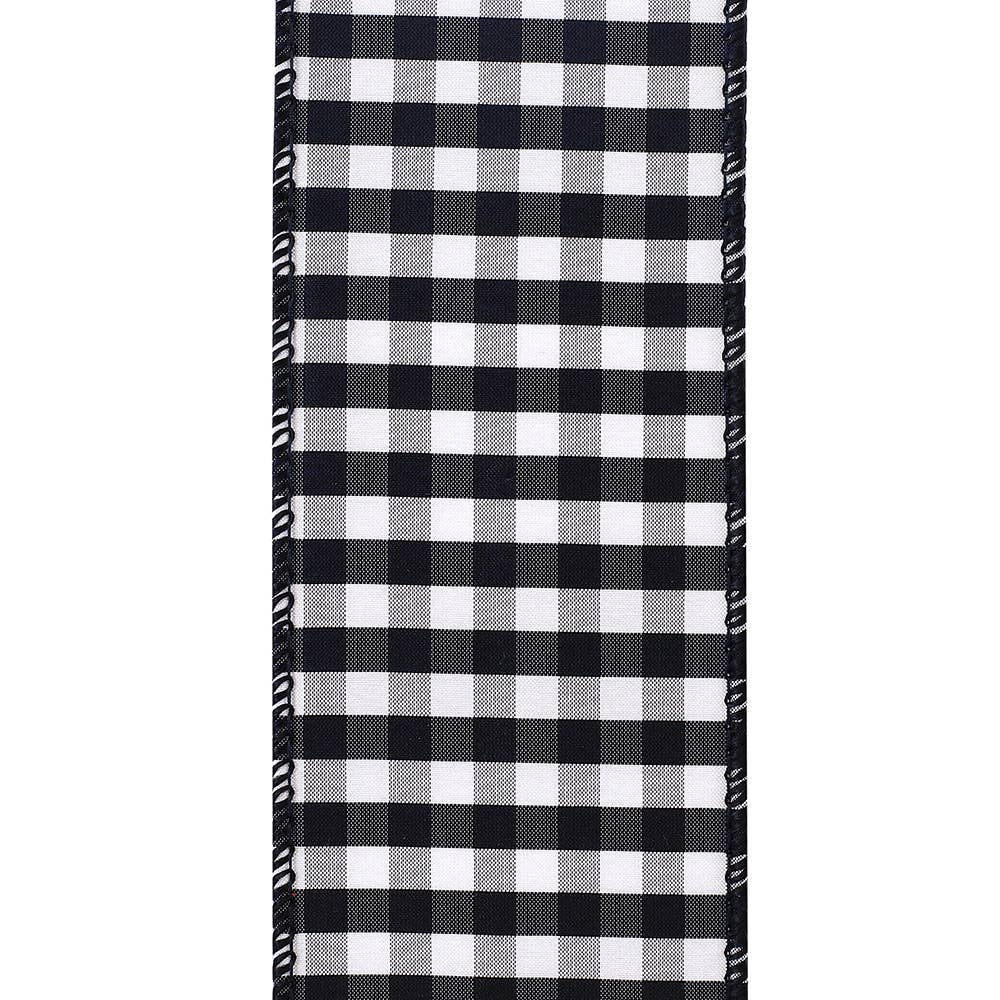 Check Taffeta Wired Edge Ribbon, Black, 2-1/2 In, 10 Yards