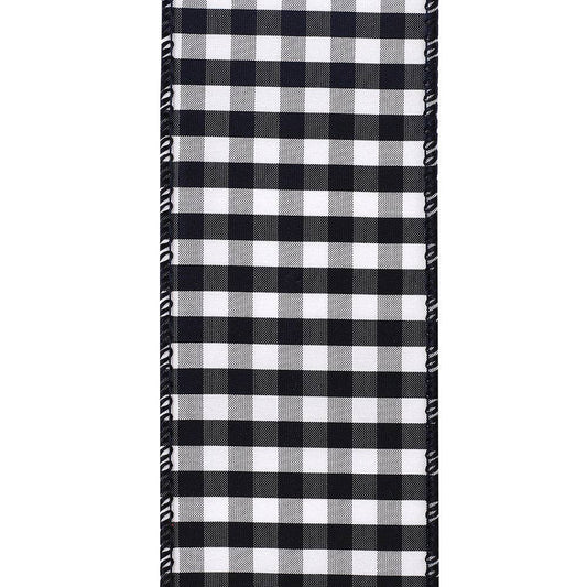 Check Taffeta Wired Edge Ribbon, Black, 2-1/2 In, 10 Yards