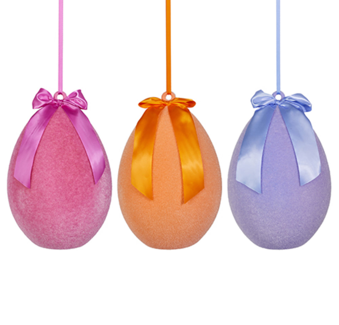 Sherbet Flocked Hanging Eggs 10”