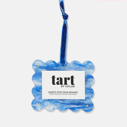 Scalloped Frame Ornament - Blue Marble