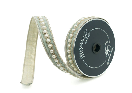 Pearl Border Ribbon- Light Blue