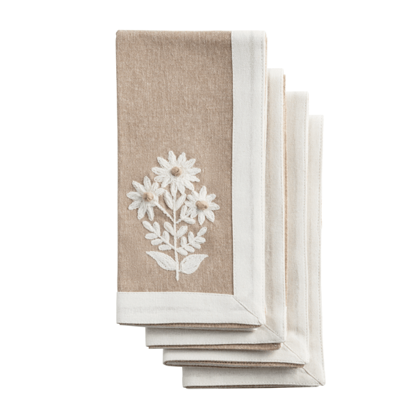 Floral Embroidered Cloth Napkin Set