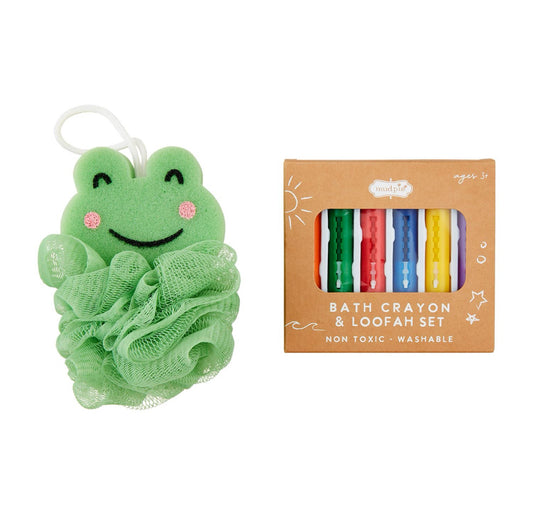 Frog Loofah & Crayon Set