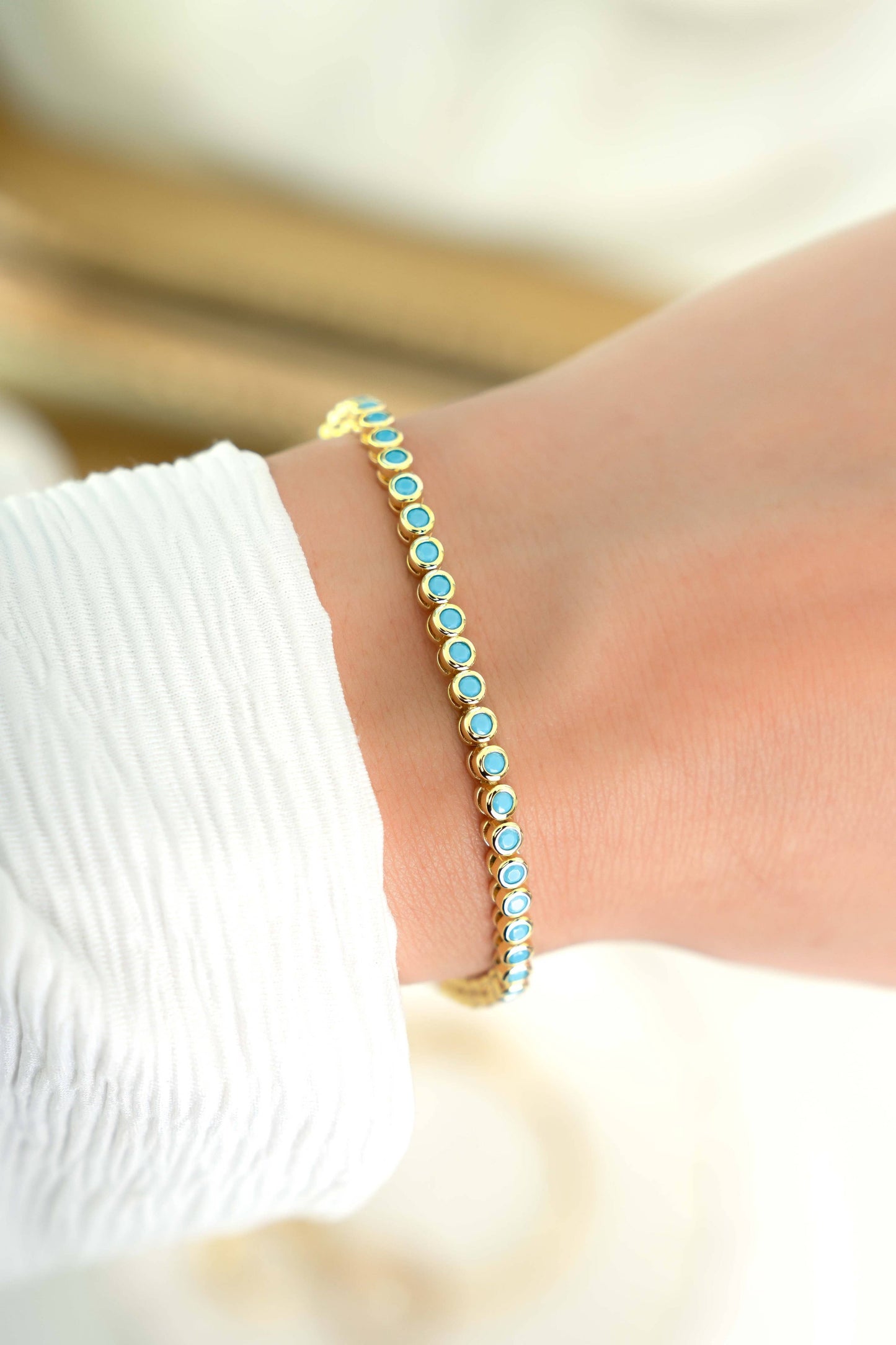 Turquoise Bezel Tennis Bracelet: 6.75" / Gold