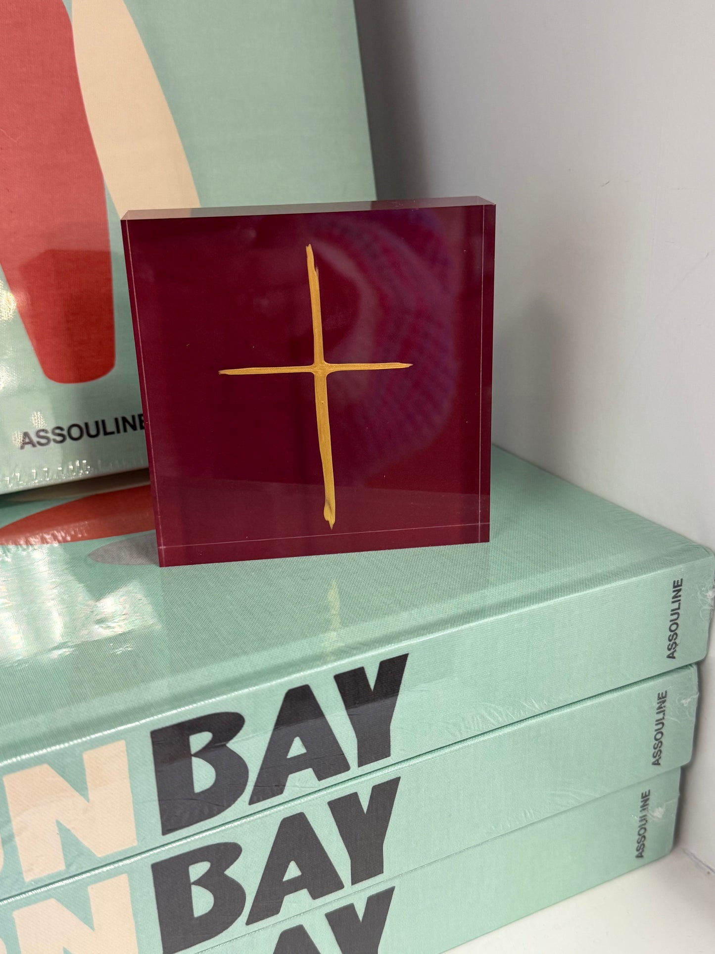 Acrylic Block Cross- Maroon