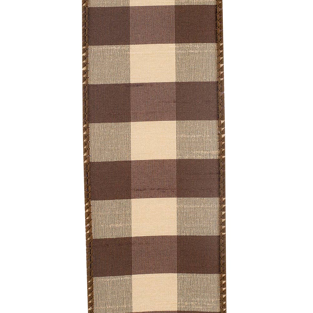 Check Silk Wired Edge Ribbon, Brown, 2-1/2 In, 10 Yards