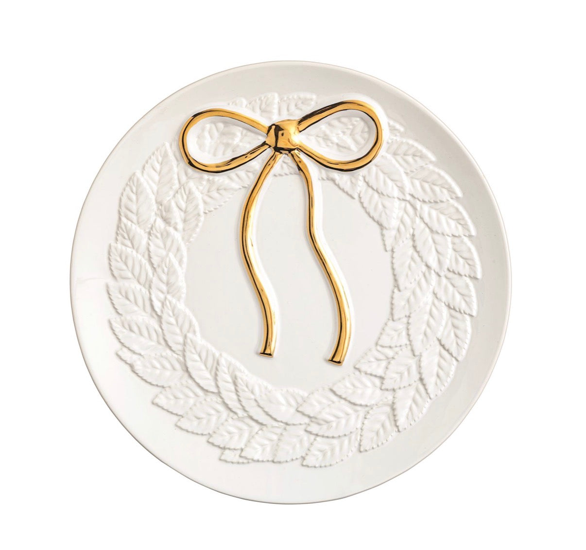 Gold Bow Wreath Cookie Plate