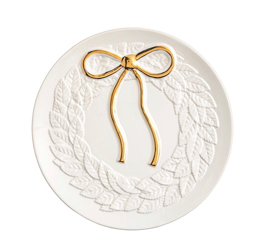 Gold Bow Wreath Cookie Plate