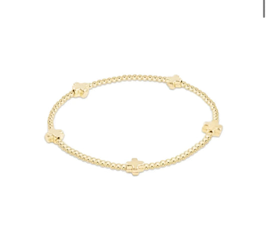 egirl Signature Cross Small Gold Pattern 2mm Bead Bracelet - Gold