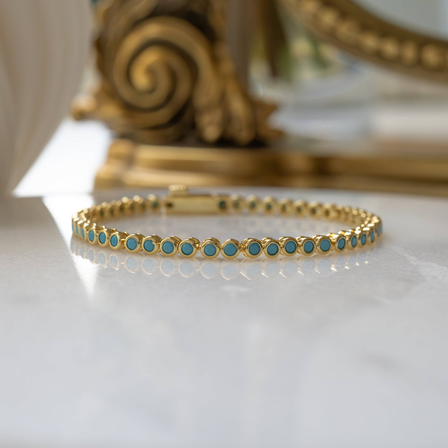 Turquoise Bezel Tennis Bracelet: 6.75" / Gold