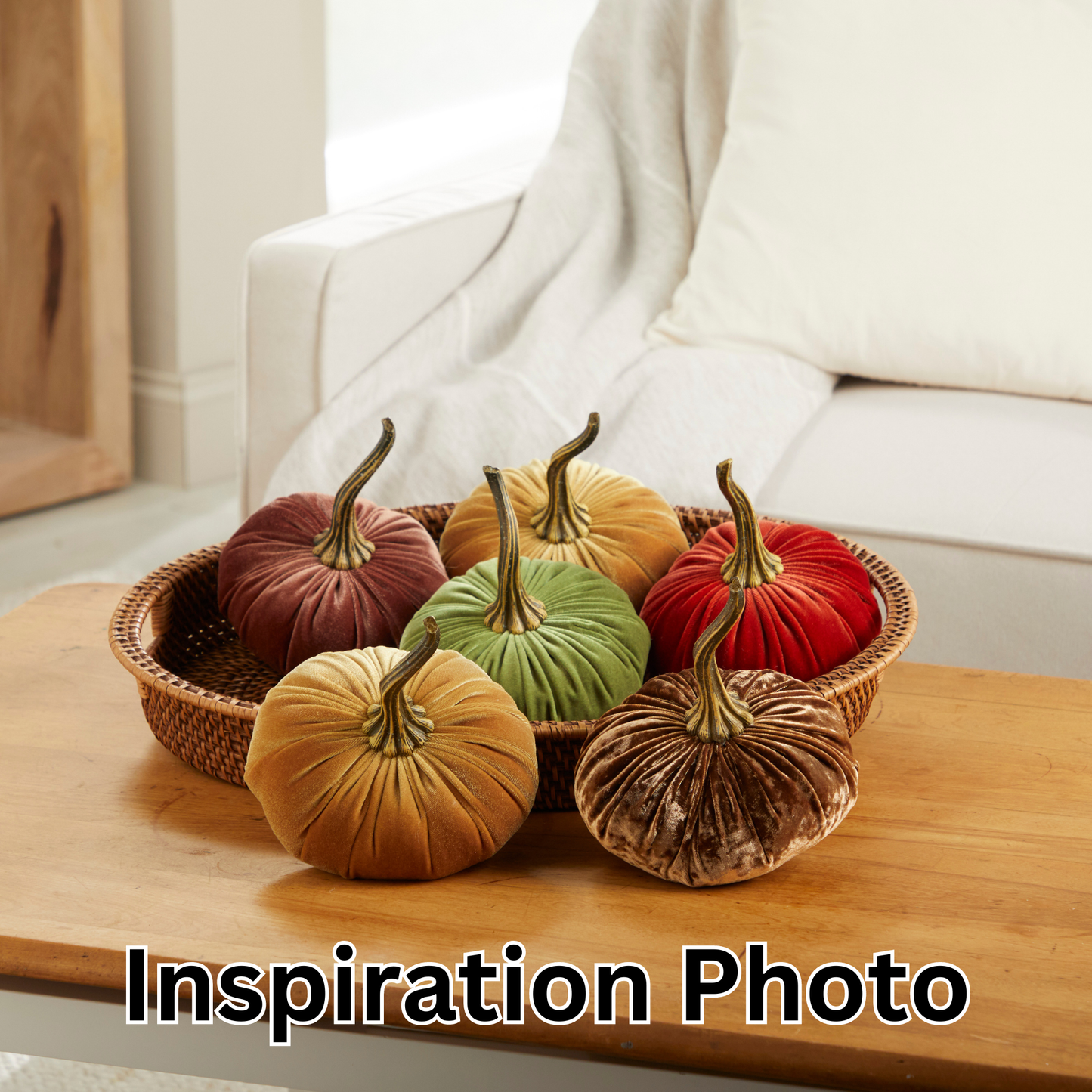 Pumpkin Large Velvet, Fall Mantel Decor, Halloween Table: Olive