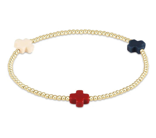 Signature Cross Gold Pattern 2mm Bead Bracelet- Firecracker