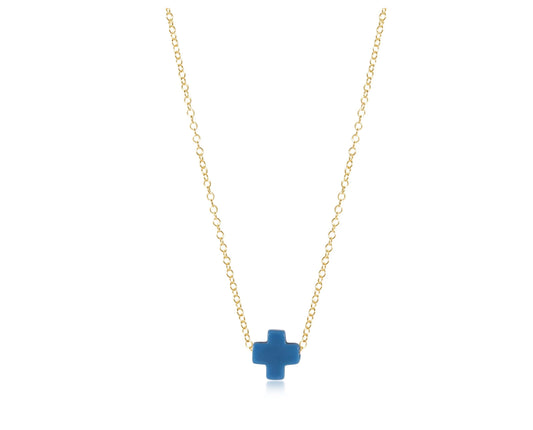 16” Necklace Gold Signature Cross- Cobalt