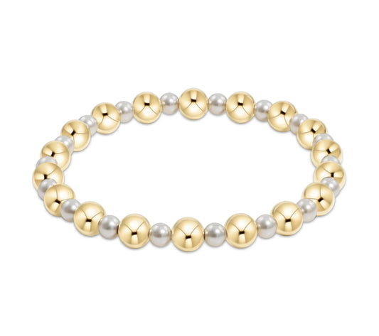 Pearl Grateful Pattern 4mm Bead Bracelet- 6mm Gold