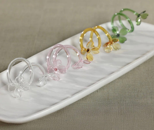 Glass Flower Napkin Rings- Set of 4
