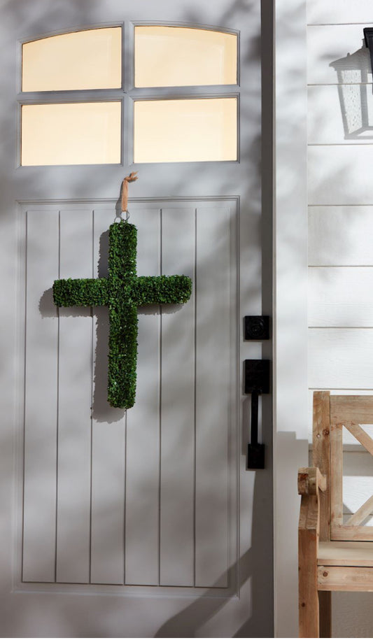 Faux Boxwood Cross Door Hanger