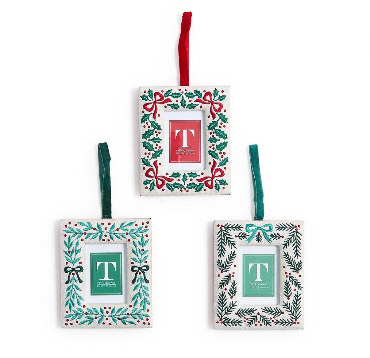 Embroidered Holly Frame Ornament
