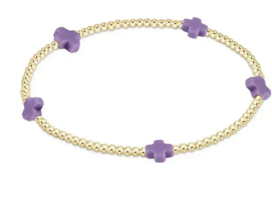 Signature Cross Small Gold Pattern 2mm Bead Bracelet- Purple