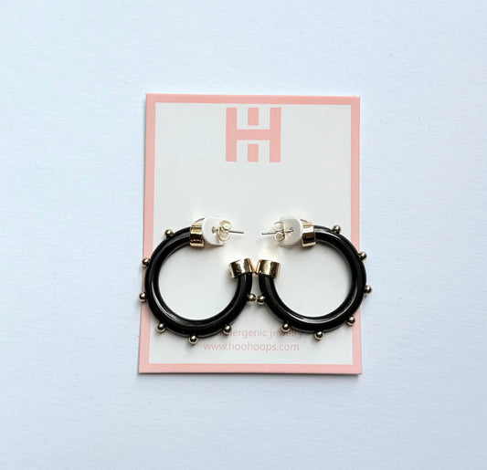 Black Mini Hoop with Gold Balls