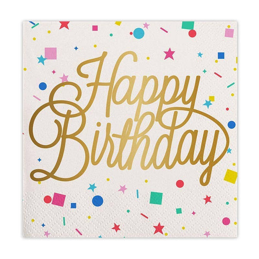 Foil Beverage Napkins - Happy Birthday Confetti