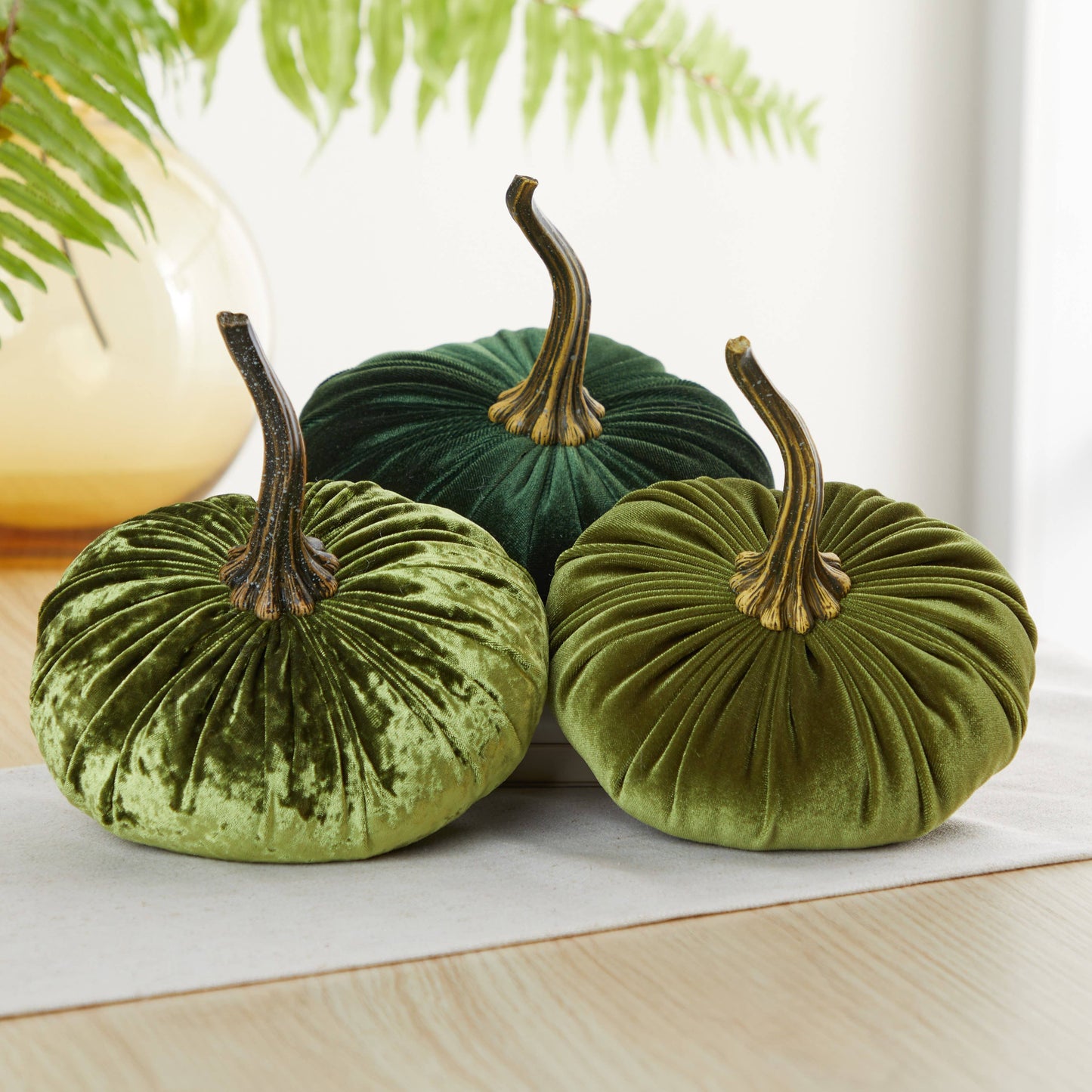 Pumpkin Large Velvet, Fall Mantel Decor, Halloween Table: Olive
