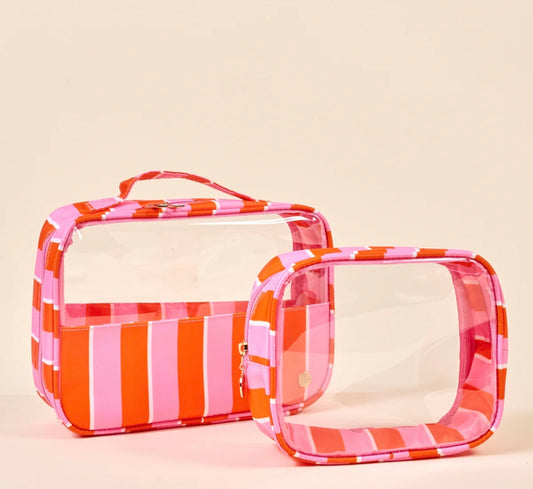 Clearly Chic Cosmetic Bag Set- Sicily Stripes Pink