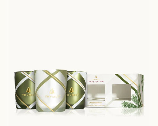 Frasier Fir Frosted Plaid Votive Trio