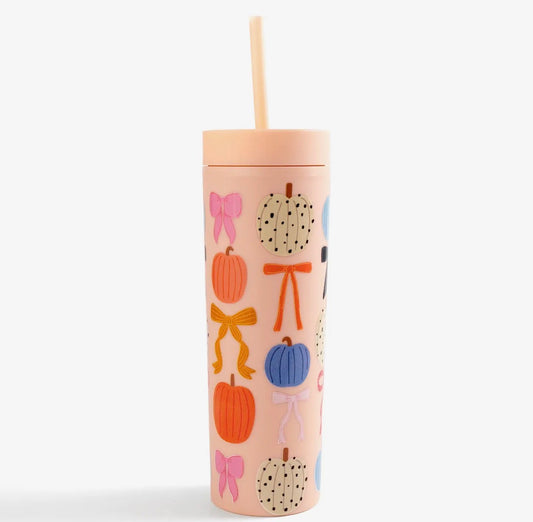 Pumpkin and Bow Acrylic Tumbler