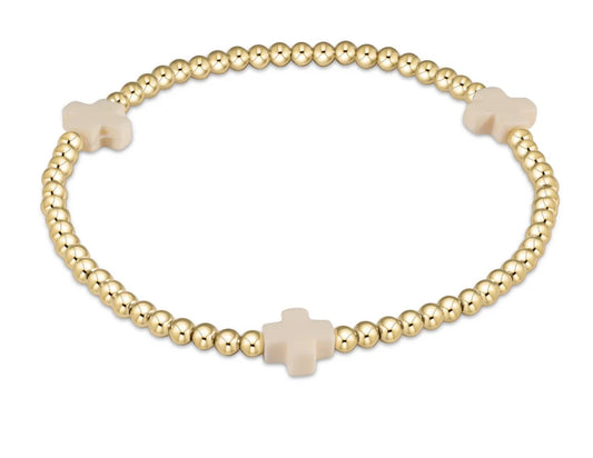 egirl Signature Cross Small Gold Pattern 3mm Bead Bracelet - Off White